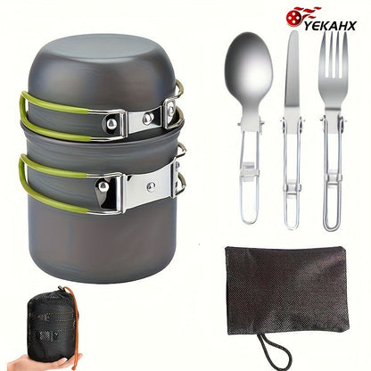 Stainless Steel Camping Cookware Set Portable Outdoor Cooking Pot with Foldable Storage Knives Forks Lightweight Compact for Backpacking