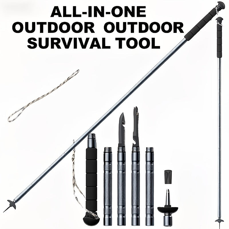 7-in-1 Tactical Hiking Staff – Adjustable Aluminum Alloy Mountaineering Stick with Compass, Fire Starter, Saw, Screwdriver & Pliers