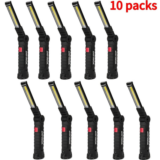 Foldable Black and Khaki Work Light Multipacks with Pivoting COB Bar and Pictured Charging Cables
