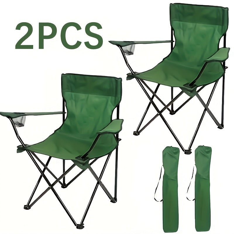 Set of Two Folding Camping Chairs with Cup Holders, Carry Bags, 82 cm Back Height and Black, Navy, Blue, Green or Red Options