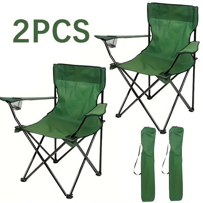 Set of Two Folding Camping Chairs with Cup Holders, Carry Bags, 82 cm Back Height and Black, Navy, Blue, Green or Red Options