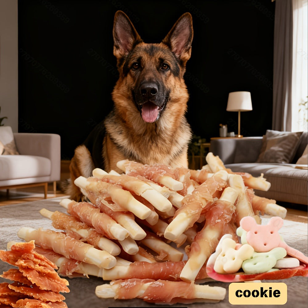 Calcium Stick Dog Treats – Chicken Wrapped Milk Calcium Sticks, High Protein Easily Digestible Training Rewards for Small Medium Large Dogs
