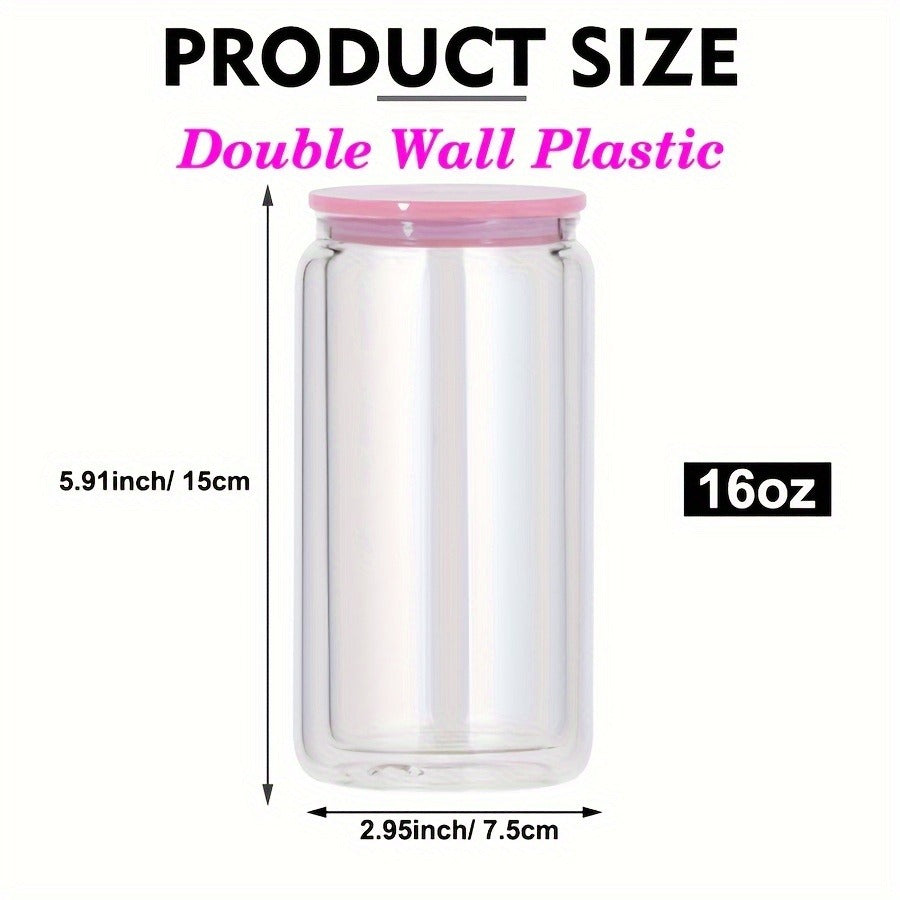 Snow Globe Tumbler Drinkware Bulk Set, 16oz Double-Wall Plastic Cups with Lids, Straws and Pre-Drilled Holes