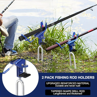 Fishing Rod Holder Ground Stake 360° Adjustable 2pcs Set, Heavy Duty Shore & Beach Rod Bracket Stand for Surf Fishing