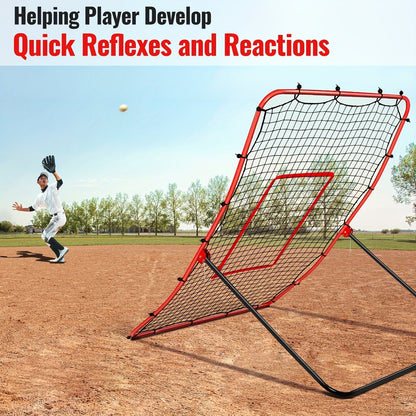 Adjustable Baseball Pitchback Rebounder Net with Red Target, 48 x 68 Inch Frame and Five Angles