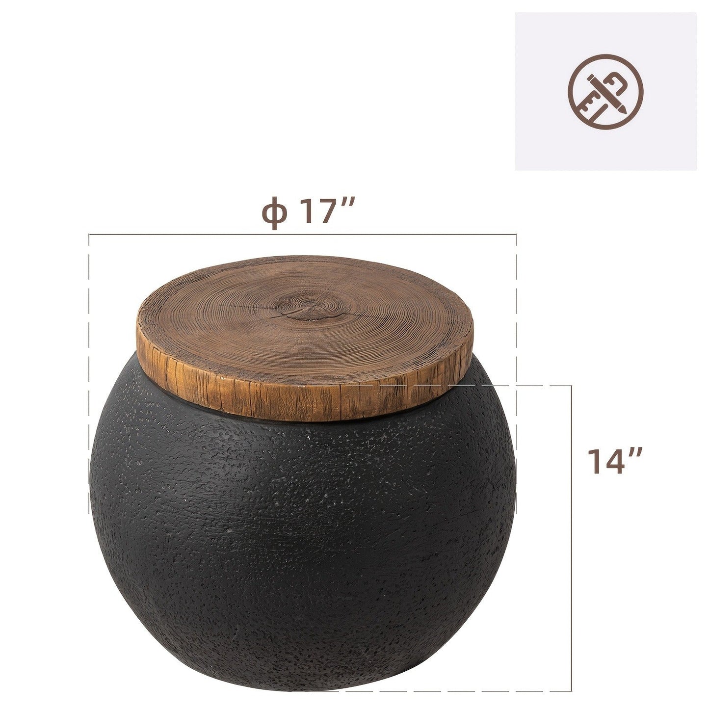 Outdoor Side Table 17-Inch Concrete Design with Wood-Look Top in Black, Hourglass and Compact Options