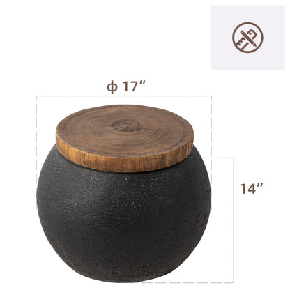 Outdoor Side Table 17-Inch Concrete Design with Wood-Look Top in Black, Hourglass and Compact Options