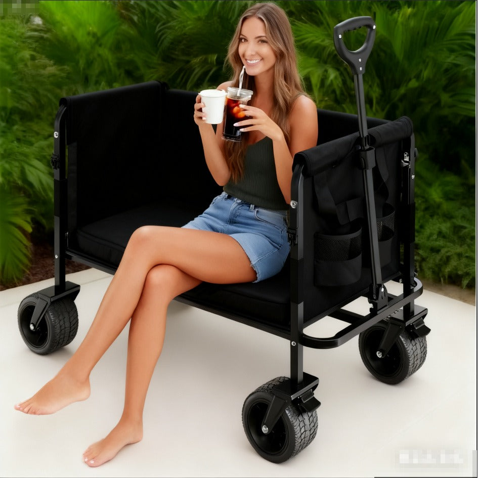Foldable Utility Wagon Cart 550 lbs, Collapsible Outdoor Cart with Bench Seat & All-Terrain Wheels