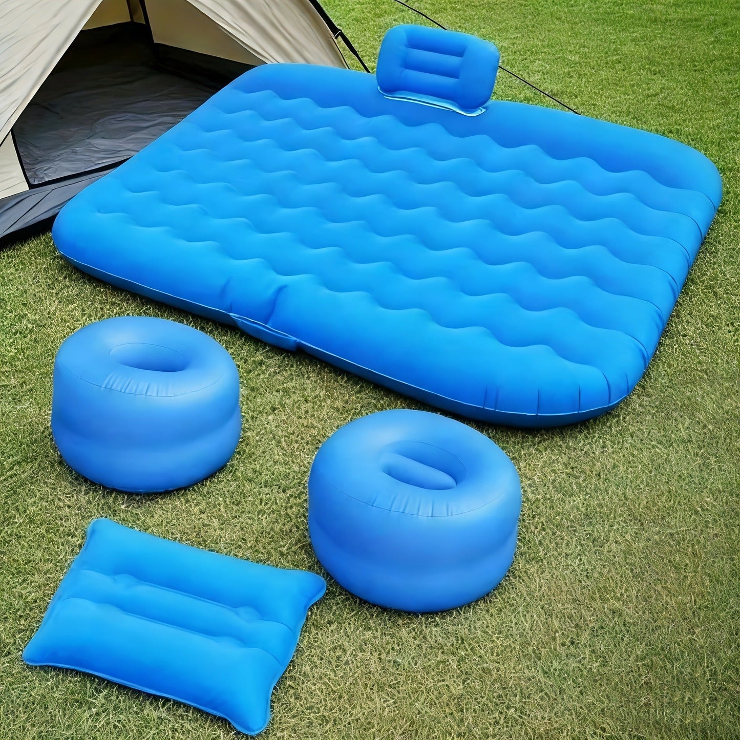 Back-Seat Car Inflatable Mattress with Two Pillows, Air Pump and Carry Bag in Black or Dark Blue