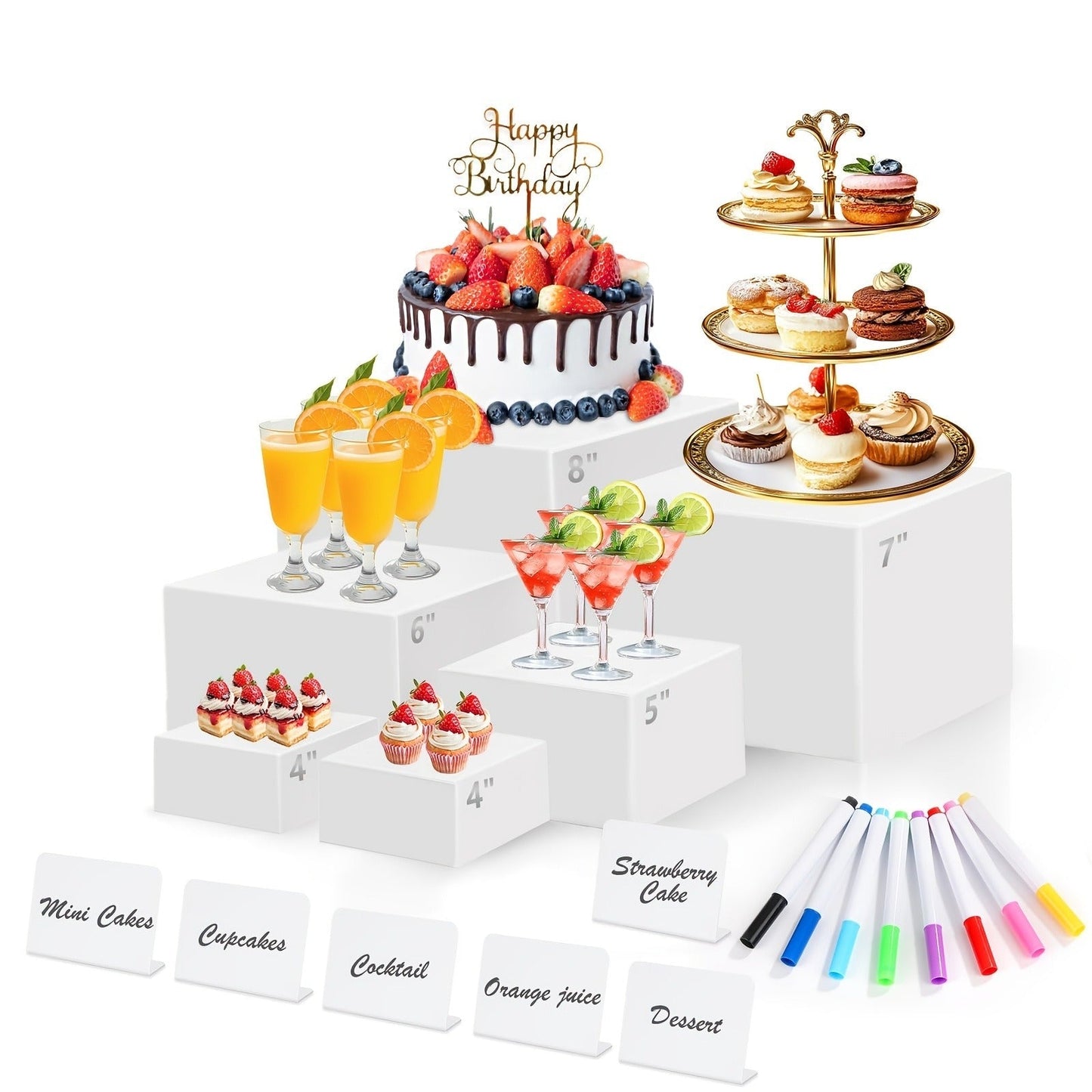 Buffet Risers Display Stand 6pcs - White Acrylic Food Risers for Buffet Table Party Catering for Entryways, Bedrooms and Living Spaces