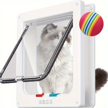 Cat Door & Dog Door with 4-Way Safety Lock – Weatherproof Flip Pet Door for Cats & Dogs, M/L/XL Sizes in White, Black & Coffee
