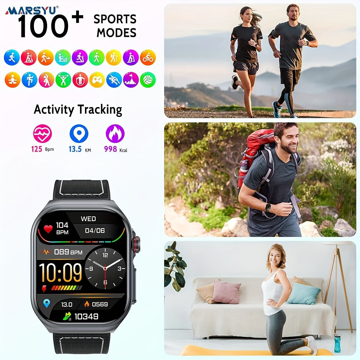 Smart Watch 2.04-Inch AMOLED Display with Bluetooth 5.3 Calling, 530mAh Battery and Six Strap Options