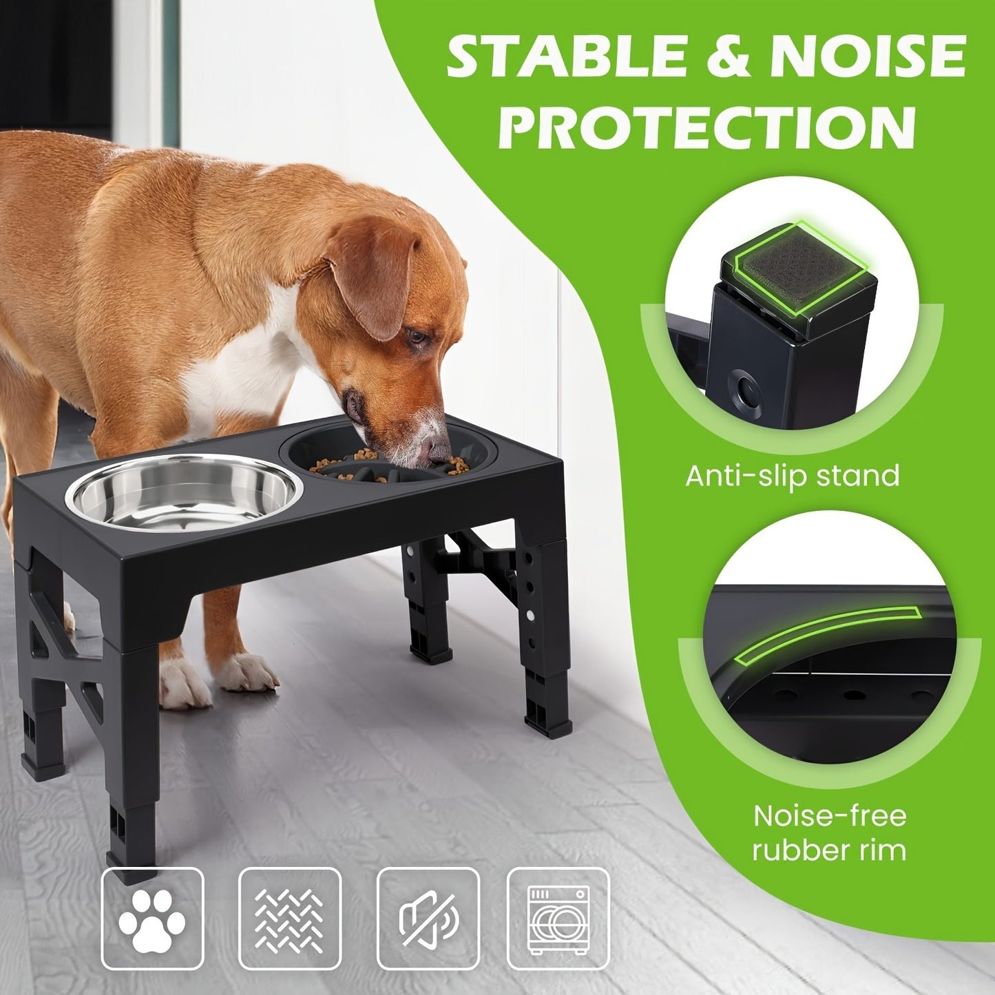 Elevated Dog Bowl Stand with 3 Stainless Steel Bowls – 5 Adjustable Heights, Slow Feeder Design for Small Medium Large Dogs | Anti-Slip