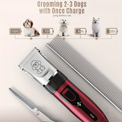 Pet Hair Clipper Cordless Adjustable Comb – Silent Low Noise Rechargeable Electric Dog Cat Grooming Scissors Set, Multiple Style Options