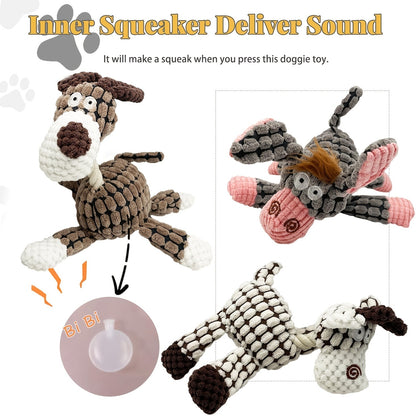 Dog Chew Toys, Squeaky Plush Rope Dog Toy Set with Animal Print for Aggressive Chewers – 6 8 or 10 Pack Interactive Tug-of-War Chew Toys