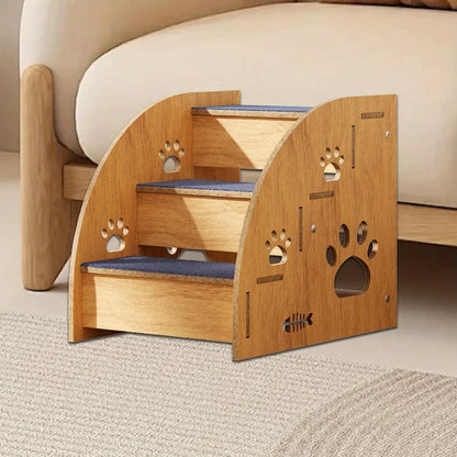 Solid Wood Pet Stairs for Bed & Sofa – 3 & 4 Step Dog Steps with Non-Slip Surface & Safety Rails for Small Medium Dogs & Senior Pets