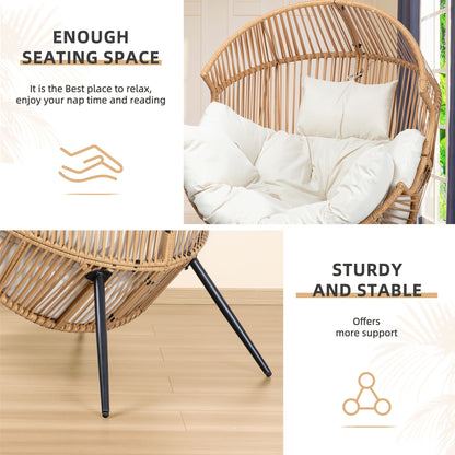 Egg Chair Outdoor Wicker PE Rattan Oversized Patio Lounge Chair with Cushion Rocking Egg Chair for Garden, Patio and Yard Use