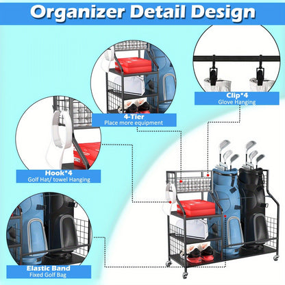 Golf Bag Storage Rack & Organizer for Garage – Extra Large Golf Club Holder Stand for 2 Bags, Heavy Duty Golf Equipment Accessories