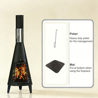 Outdoor Fire Pit Heater with Chimney Design 45-Inch Sitting Height Wood Burning Patio Stove with Mat