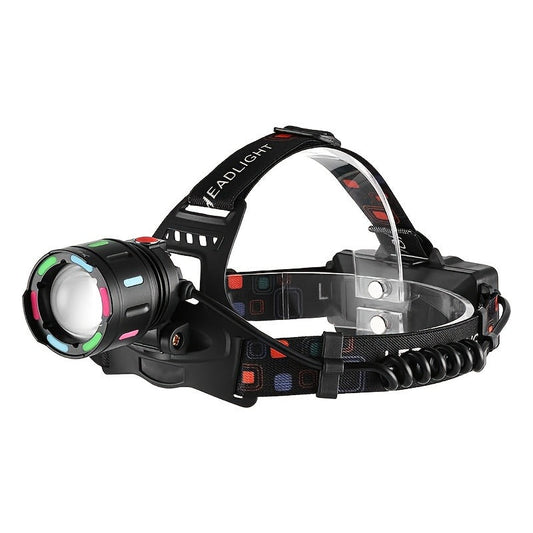 2000LM-Labeled Rechargeable Zoom Headlamp with Four Modes, 400m Beam Label, Rear Red Lamp and 90° Tilt