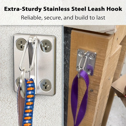 Heavy Duty Dog Tie Out Wall Hooks Set of 2 – Metal Wall-Mounted Leash Anchor with Dual Switchable Hooks, Scratch-Resistant for Walls