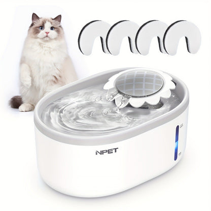 2L NPET Pet Water Fountain with Visible Water Level, PETNC010GW Filter Bundles and PETNC010YO-US Model