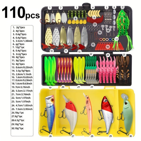 Fishing Lure Set with 110, 252 or 361-Piece Mixed Tackle Options, Hard Baits, Soft Baits, Hooks, Rigs and Storage Box