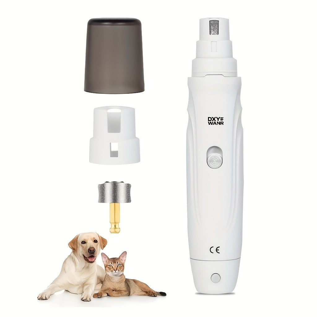 Pet Nail Grinder, DXYE WANIR Rechargeable Two-Speed Tool with Three Port Sizes and White Finish