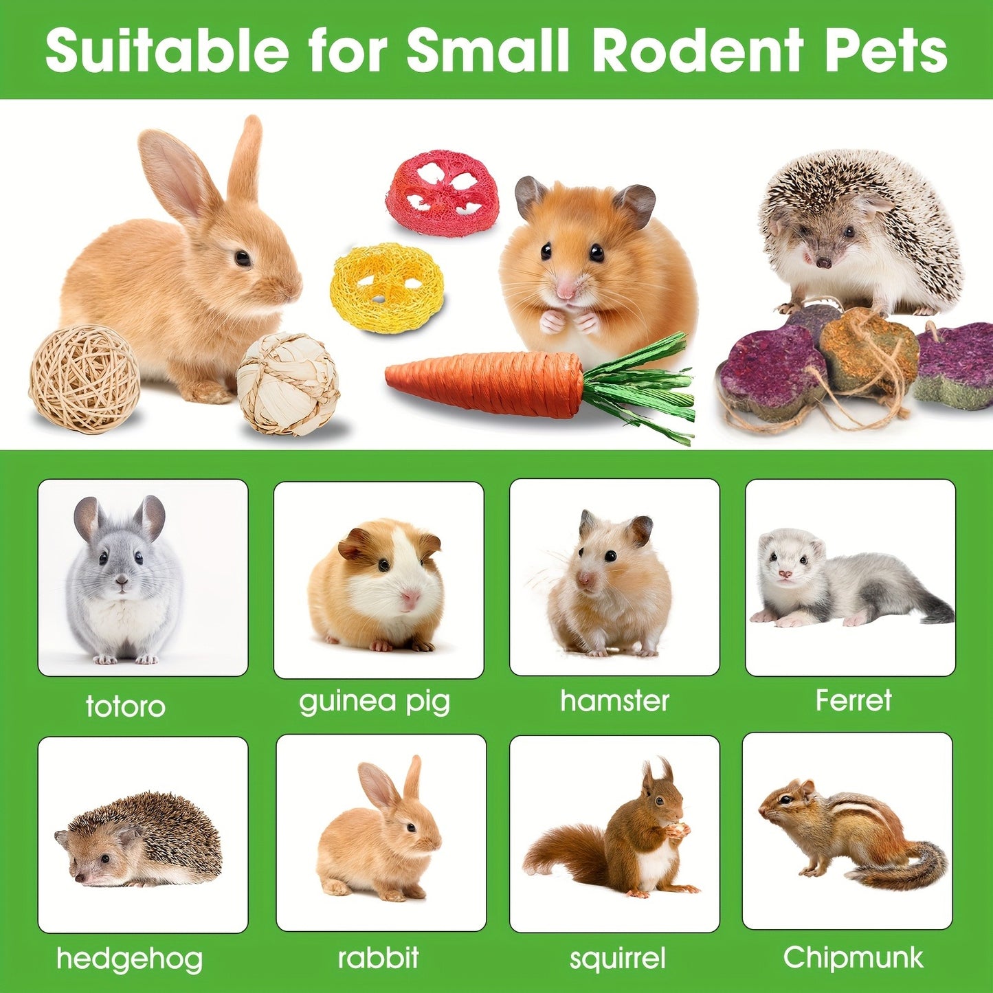 Small Animal Dental Treats 21pcs – Natural Timothy Hay Variety Set with Hay Sticks, Timothy Cakes & Carrot Strawberry Treats for Rabbits