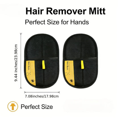 Reusable Fabric Pet Hair Removal Mitt Set with Four Black Mitts and Yellow Hand Straps for Upholstery