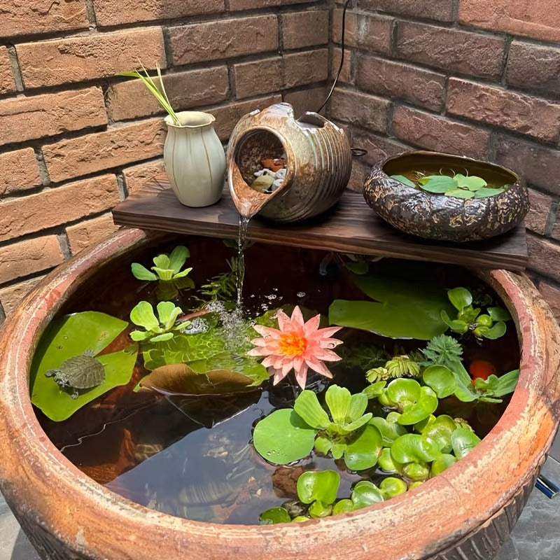 Ceramic Tabletop Fountain Mini Water Feature Ornament Retro Garden Style for Aquarium Fish Tank Indoor Outdoor Decor