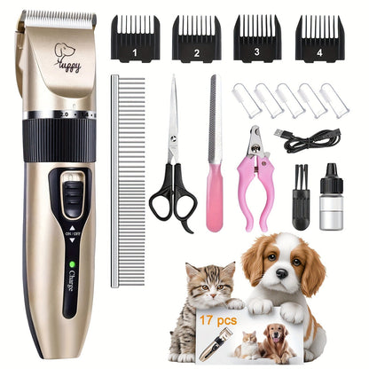 Pet Hair Clipper Kit, Furry 12-in-1 USB-Rechargeable Trimmer with Adjustable Blade and Five Guide Combs