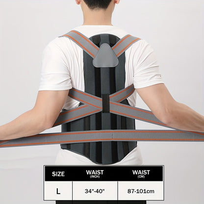 Adjustable Full-Back Posture Brace with Cross Straps, Support Panel and L or XL Fit Options