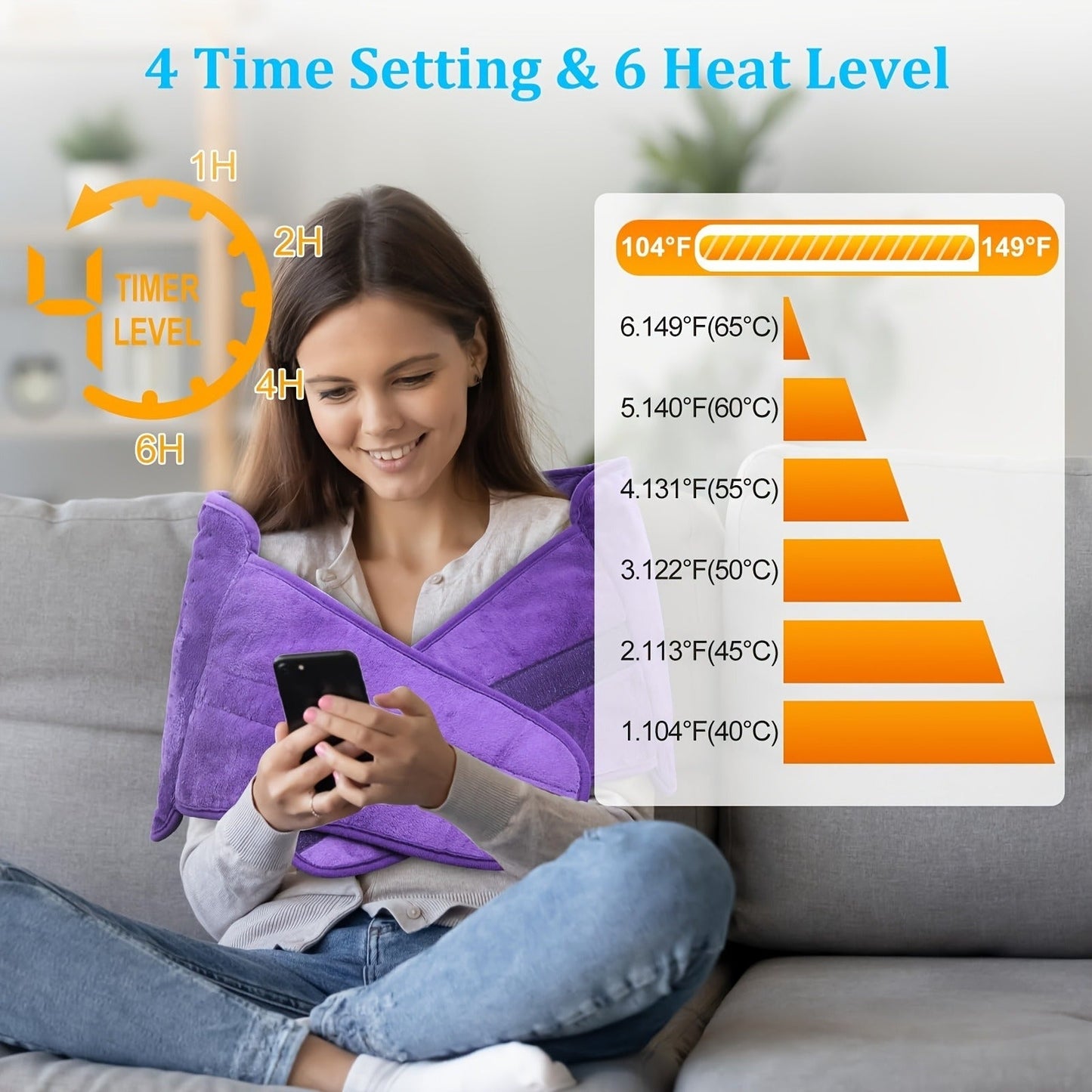Wraparound Electric Heating Belt with Six Heat Levels, 1–6 Hour Timer and Adjustable Waist Straps in Gray or Purple