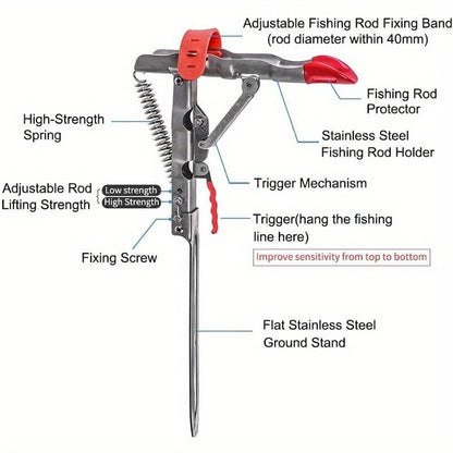 Spring Fishing Rod Holder with Auto Hook Setter – Adjustable High-Sensitivity Stainless Steel Bank Fishing Pole Stand