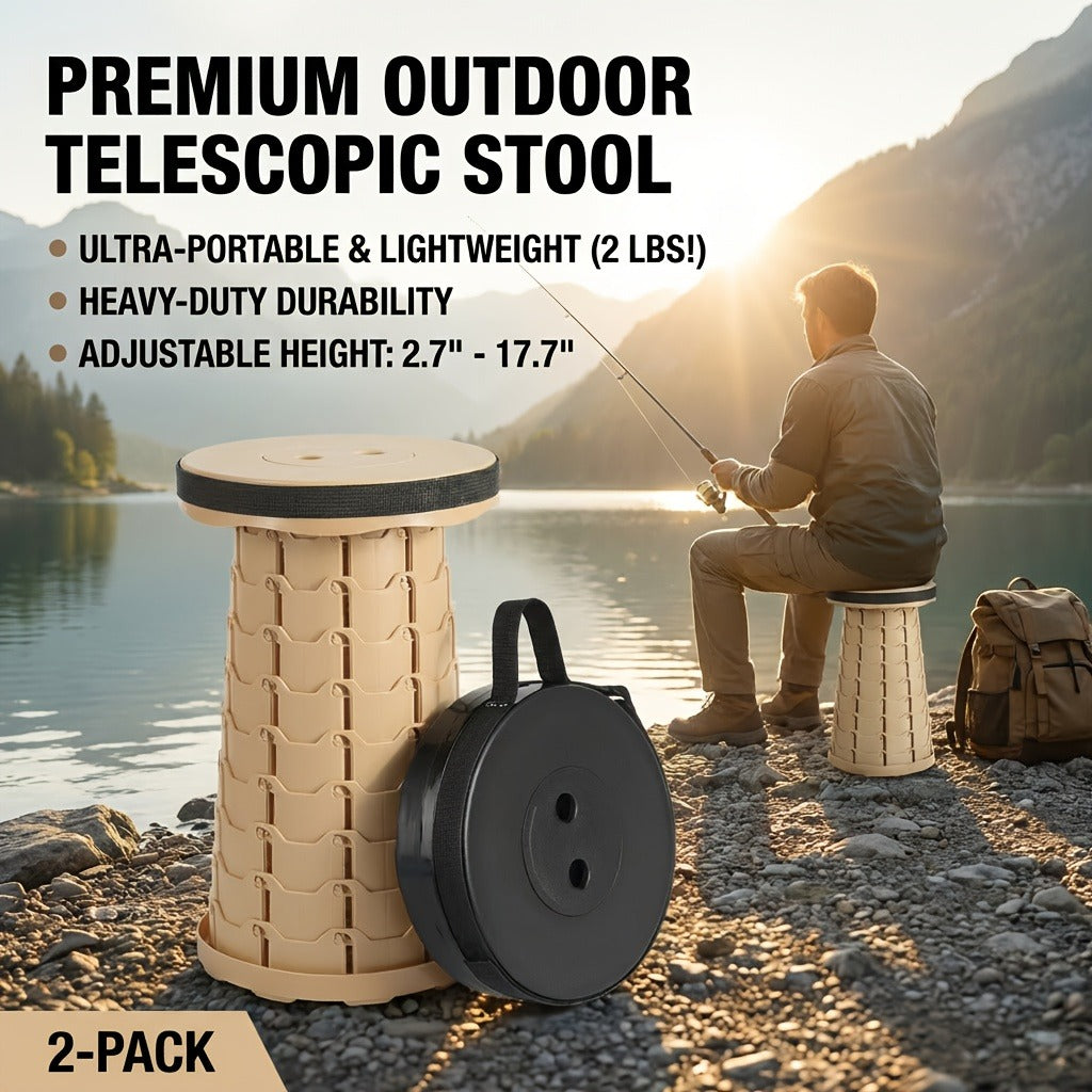 Collapsible Folding Camping Stool 2pcs | Max Load 400lbs Portable Telescopic Stool | Compact Plastic Seat for Travel Camping Hiking Fishing