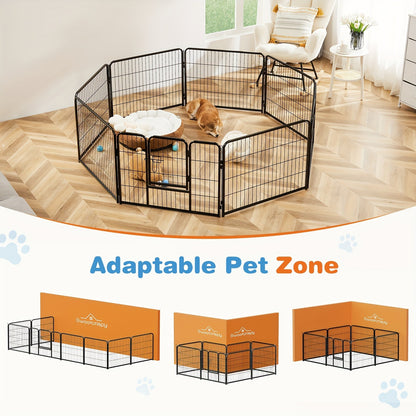 Metal Dog Playpen with Door DIY 8 or 16 Panel Foldable Pet Pen for Small Medium Large Dogs Puppies Easy Assemble Indoor Outdoor Use 24 32 40