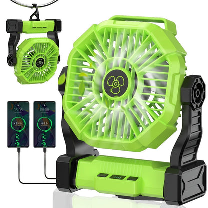 Portable Camping Fan 3-in-1 with LED Lantern & USB Charging – Battery Powered Tent Fan with Timer, 360° Rotation, for Outdoor Camping