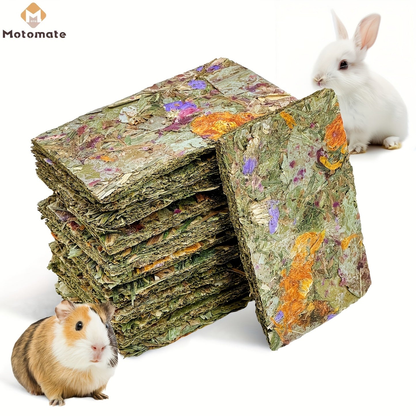 Rabbit Chew Toys for Teeth – 12-Pack Natural Timothy Hay Chips with Herbal Flowers | Bunny Molar Treats & Small Animal Snacks for Guinea