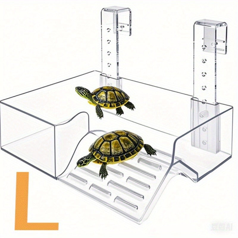 Turtle Basking Platform Acrylic Floating Island – Adjustable Height Climbing Dock with Integrated Ladder | Transparent Perforated Design