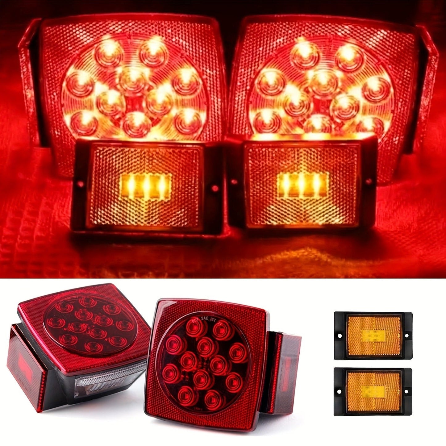 LED Trailer Light Kit 12V Submersible – Utility Trailer Lights for Boat, RV & Truck Under 80", Complete Wiring Harness
