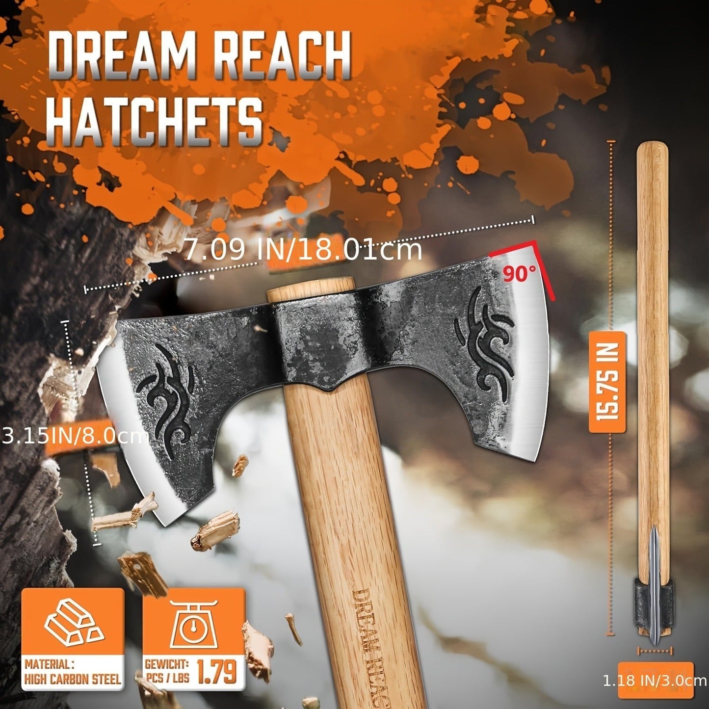 Viking Axe Set 2-Pack Hand Forged High-Carbon Steel 16-Inch Double-Sided Blade with Beech Wood Handle