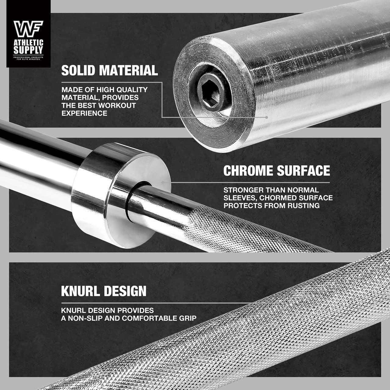 6FT Olympic Barbell Bar 2 Inch | 28mm Grip Shaft Cold Rolled Steel | 30lb Weightlifting Bar for Squat Deadlift Bench Press Powerlifting |