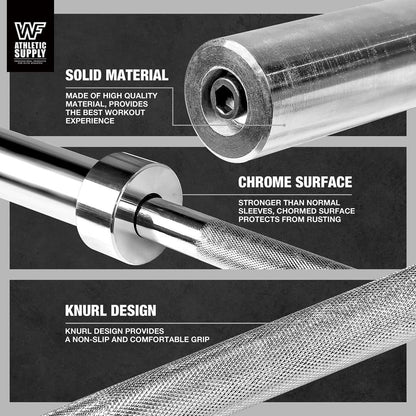 6FT Olympic Barbell Bar 2 Inch | 28mm Grip Shaft Cold Rolled Steel | 30lb Weightlifting Bar for Squat Deadlift Bench Press Powerlifting |