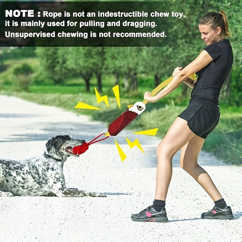 Dog Tug Rope Toy with Knotted Ball & Squeaker Interactive Tug-of-War Chew Toy for Medium Large Dogs – Training Rope Ball Toy in Corn Eagle