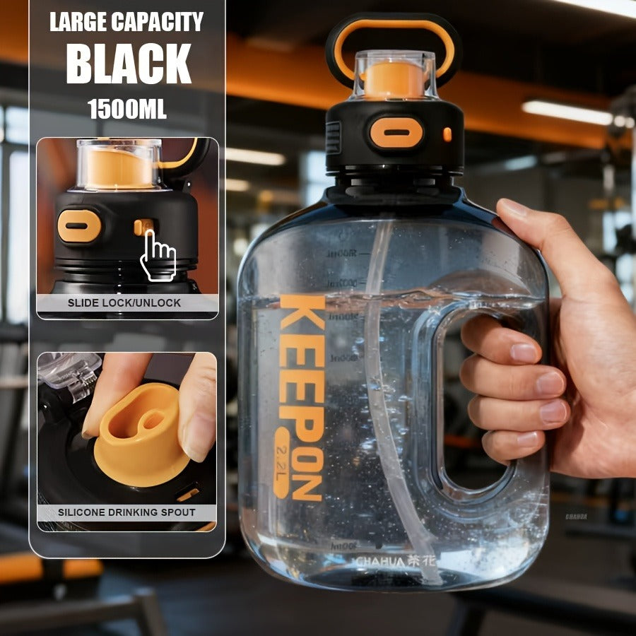 Large Sports Water Bottle with Straw Lid Handle 1500ml 2200ml Leak-Proof Lockable Food-Grade PP PC Hydration Bottle for Gym Fitness Hiking