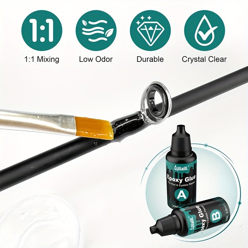 Fishing Rod Repair Kit with Top Rings Guides AB Epoxy Glue Winding Line Textured Paper Complete Rod Break Fix Set Iron Rod Guides
