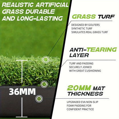 Golf Hitting Mat with Artificial Turf & Non-Slip EVA Base, Indoor Outdoor Golf Practice Mat Set with 9 Golf Balls 8 Tees & Rubber Tee