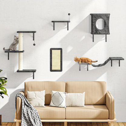 Cat Wall Shelves 5-Piece Set – Wall-Mounted Cat Furniture with Floating Perch, Cat Climber, Bridge & Cat Bed