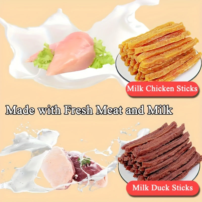 Milk Stick Dog Treats Soft Chew – Dried Milk Chicken & Duck Sticks, High Protein Easily Digestible Training Rewards